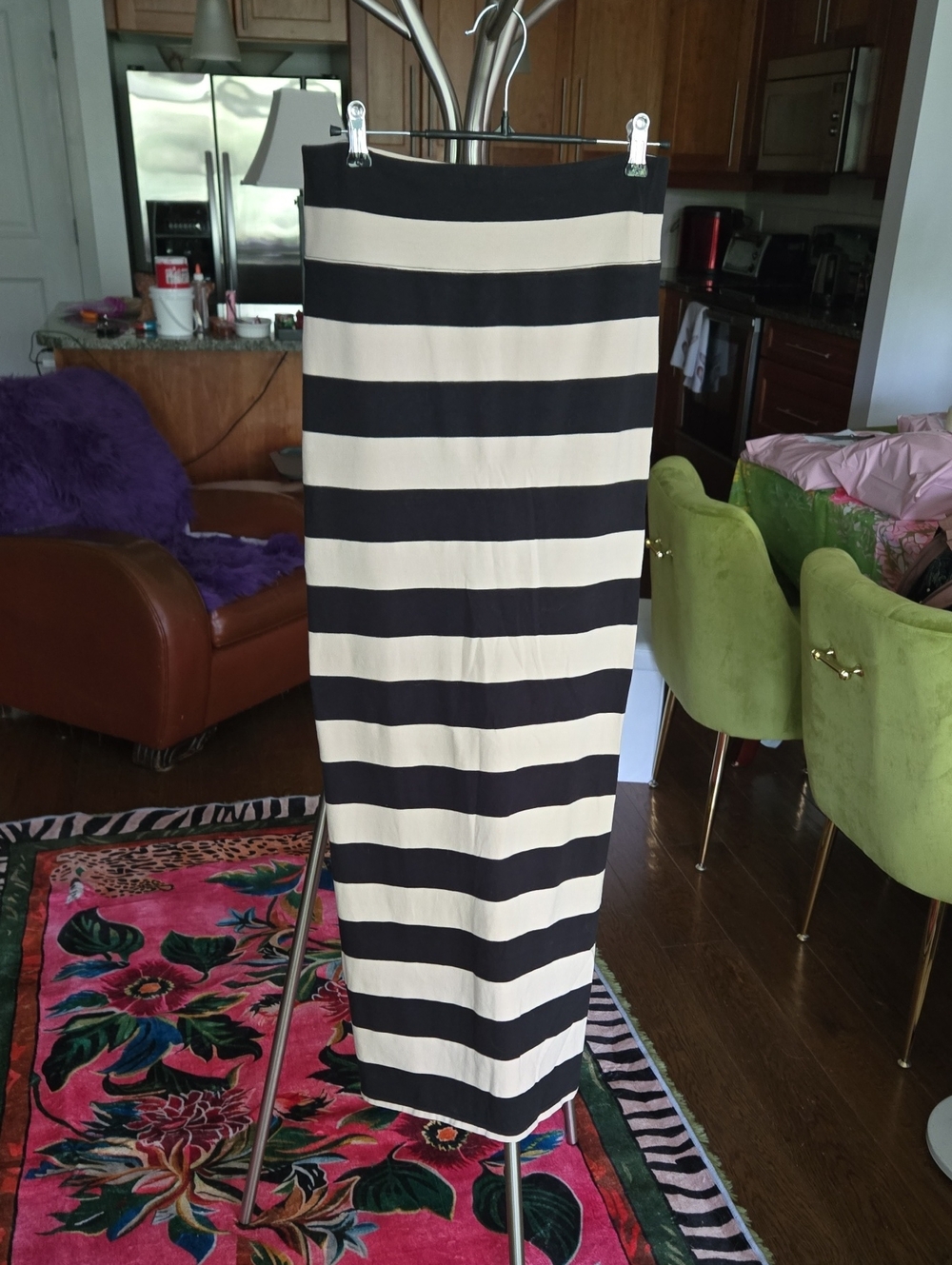 Free People Black and Cream Striped Maxi Skirt